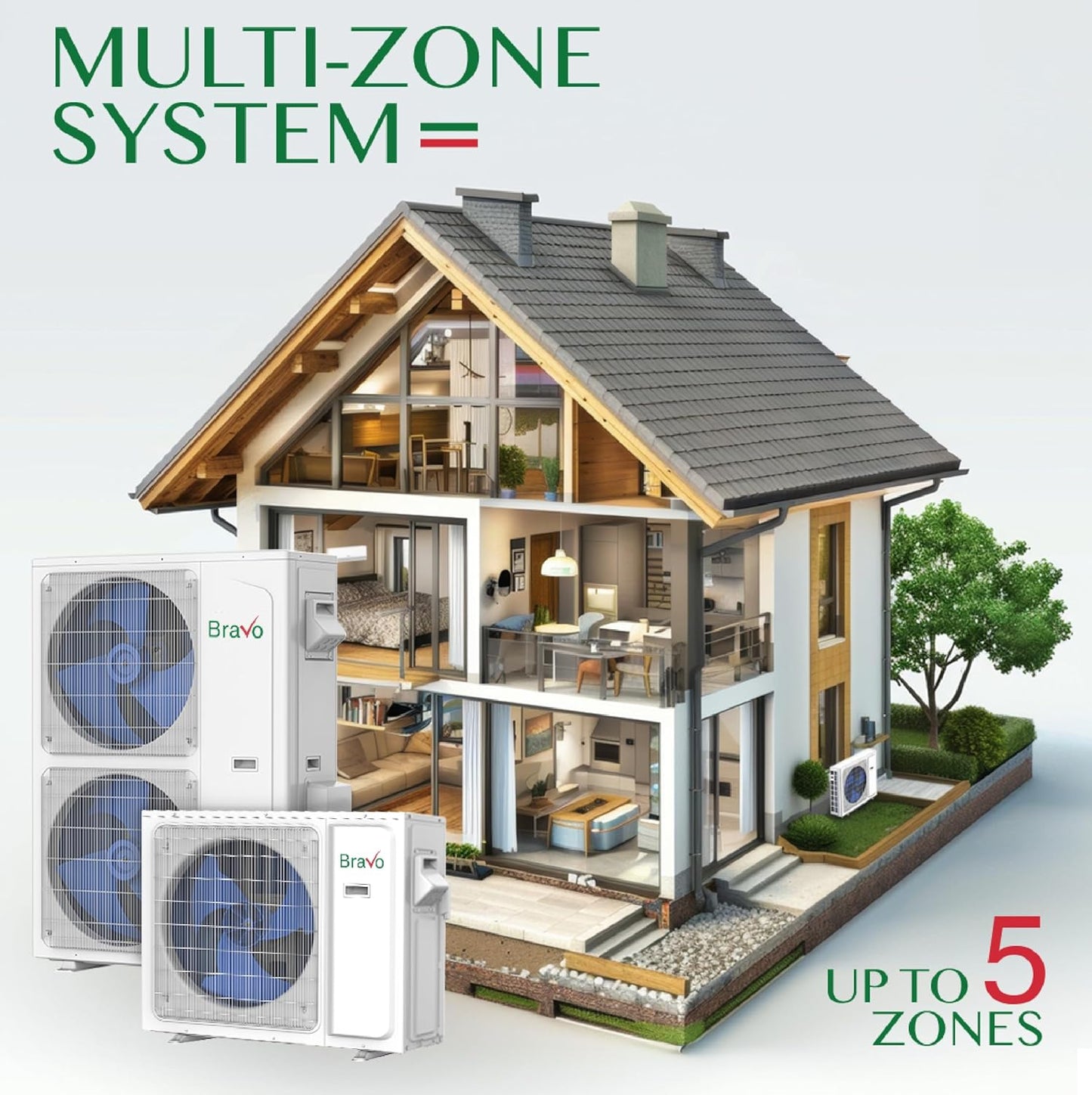 BRAVO 24,000 BTU Dual Zone 12000 + 12000 BTU Wall Mount Ductless Mini Split A/C and Heater with 16ft Installation Kits
