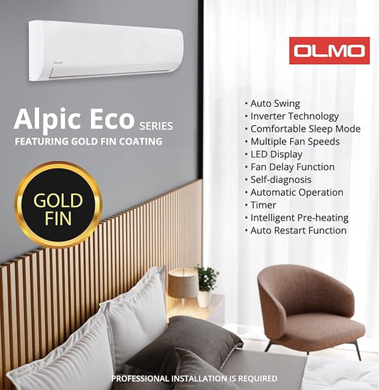 9,000 BTU R410A 115V Ductless Mini Split AC Wall Mounted OLMO Alpic Series Heat Pump